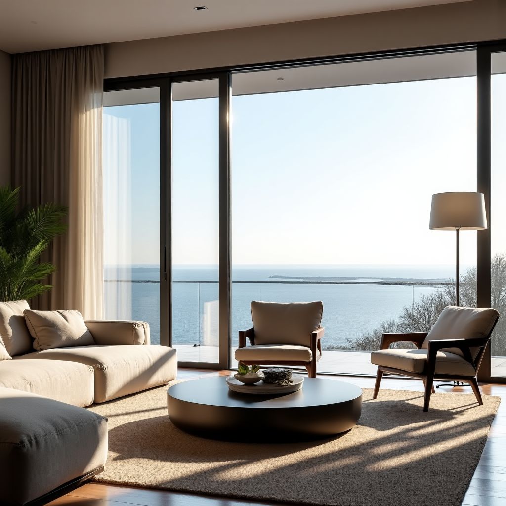 Luksusowy salon w apartamencie nad morzem